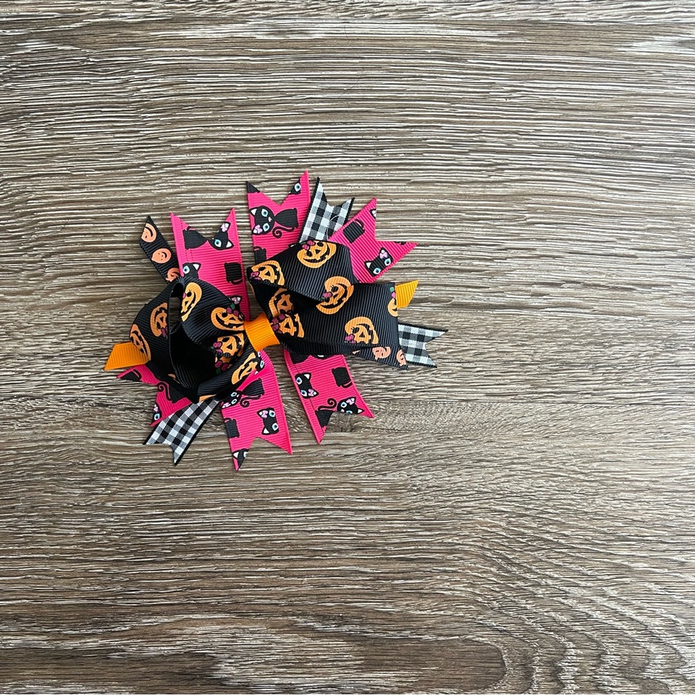 Halloween Pumpkin Cat Ribbon Hair Bow